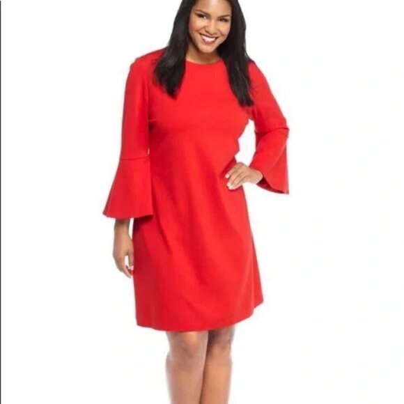 The Limited Collection Women’s Red Ponte Long Bell Sleeve Dress Plus Size 3X - Picture 1 of 10